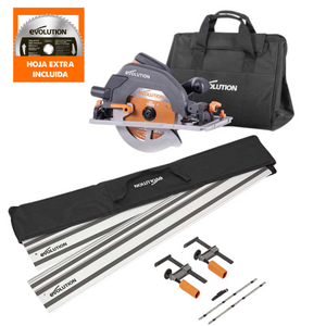 Pack Evolution - Sierra Circular R185CCSX+ de 185mm con Hoja Multi-material TCT + Bolsa de Transporte + Guía de Corte de 2,8 m + Hoja para madera premium