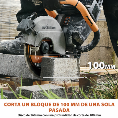 Sierra de hormigón inalámbrica R260DCT-Li de 260 mm con supresión automática de polvo por agua y disco diamantado premium de corte ultrafino