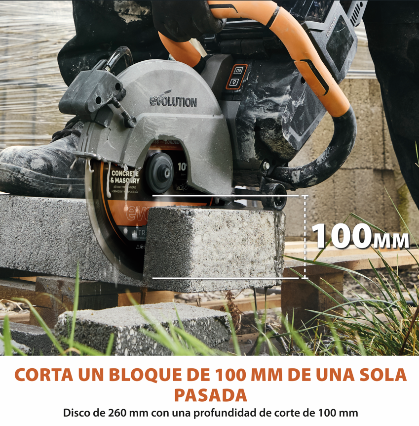 Sierra de hormigón inalámbrica R260DCT-Li de 260 mm con supresión automática de polvo por agua y disco diamantado premium de corte ultrafino