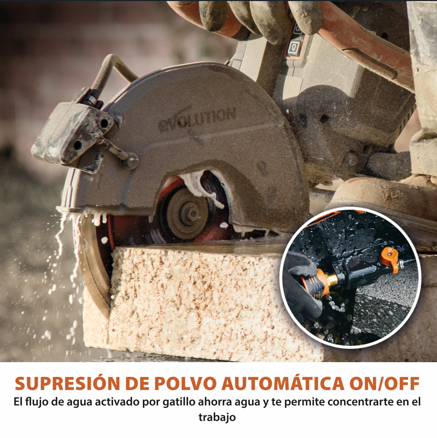 Sierra de hormigón inalámbrica R260DCT-Li de 260 mm con supresión automática de polvo por agua y disco diamantado premium de corte ultrafino