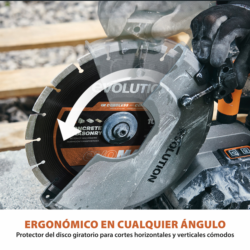 Sierra de hormigón inalámbrica R260DCT-Li de 260 mm con supresión automática de polvo por agua y disco diamantado premium de corte ultrafino