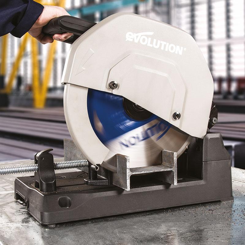 Evolution Power Tools best selling precision high-powered chop saws for cutting wood, plastics, composites, mild steel, stainless and non-ferrous metals