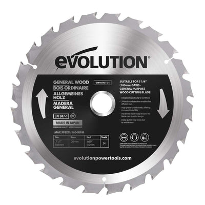 Hoja TCT para Ingletadora y Sierra de Mesa Evolution de 185 mm, 24 Dientes, Agujero de 20 mm para Madera