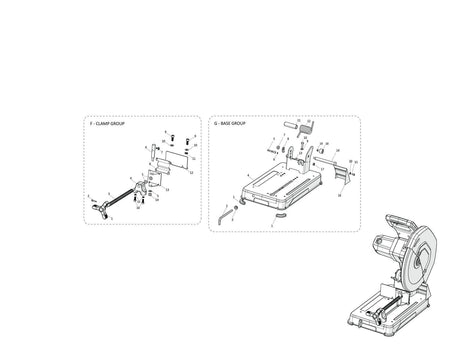 Evolution R355CPS Chop Saw Repuestos (Sección de base)