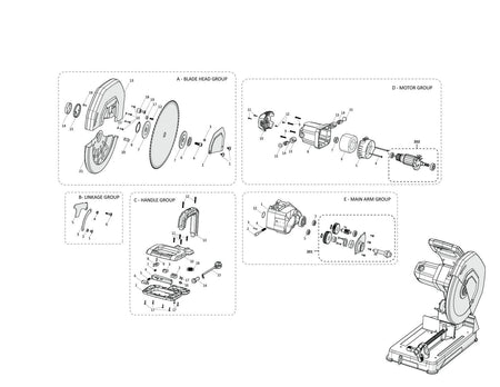 Evolution R355CPS Chop Saw Repuestos (Cabezal Sección)